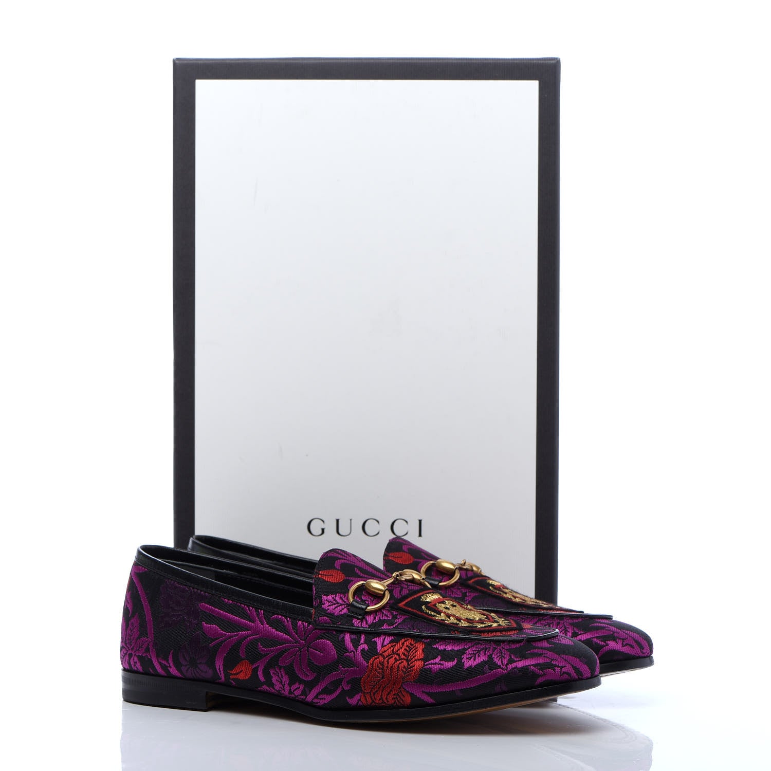 Gucci Floral Jacquard Womens Horsebit Jordaan Loafers 37 Black Begonia 9 of 9