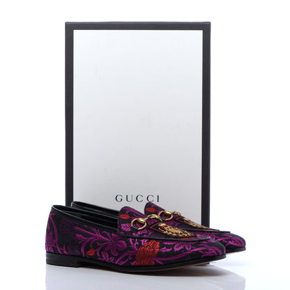 Gucci Floral Jacquard Womens Horsebit Jordaan Loafers 37 Black Begonia 9 of 9