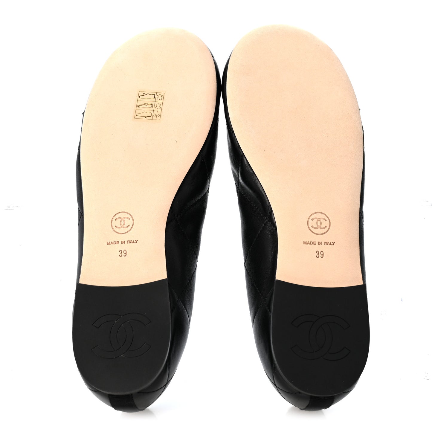 Lambskin Quilted CC Cambon Ballet Flats 39 Black White
