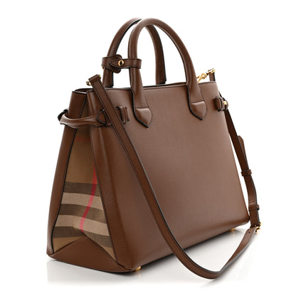 Burberry Grainy Calfskin House Check Medium Banner Tote Tan 3 of 12