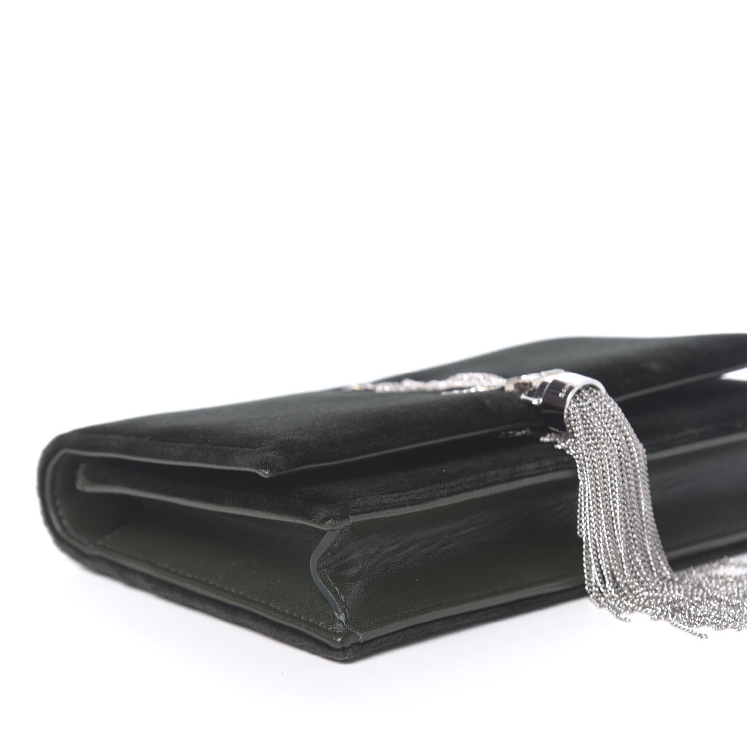 Saint Laurent Velvet Crystal Monogram Kate Tassel Chain Wallet Green 8 of 11