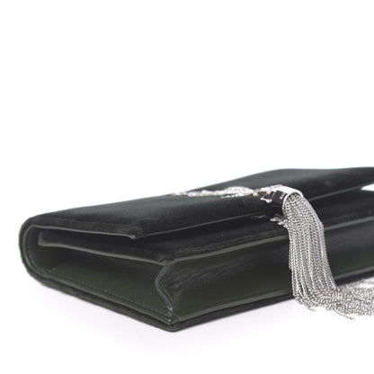 Saint Laurent Velvet Crystal Monogram Kate Tassel Chain Wallet Green 8 of 11