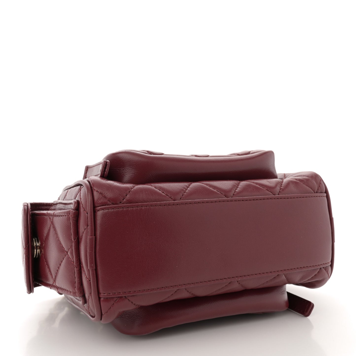 Shiny Crumpled Lambskin Quilted Small Preppy Pocket Camera Case Burgundy