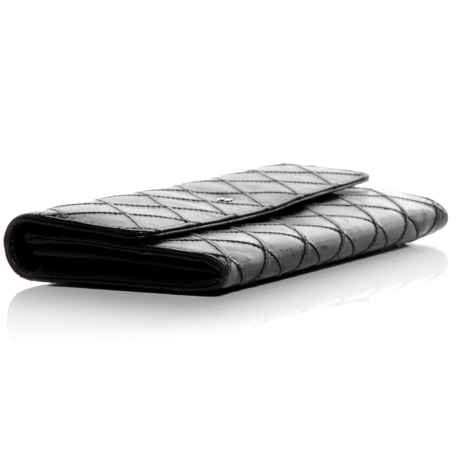 Chanel Lambskin Diamond Stitched Long Flap Wallet Black 4 of 9