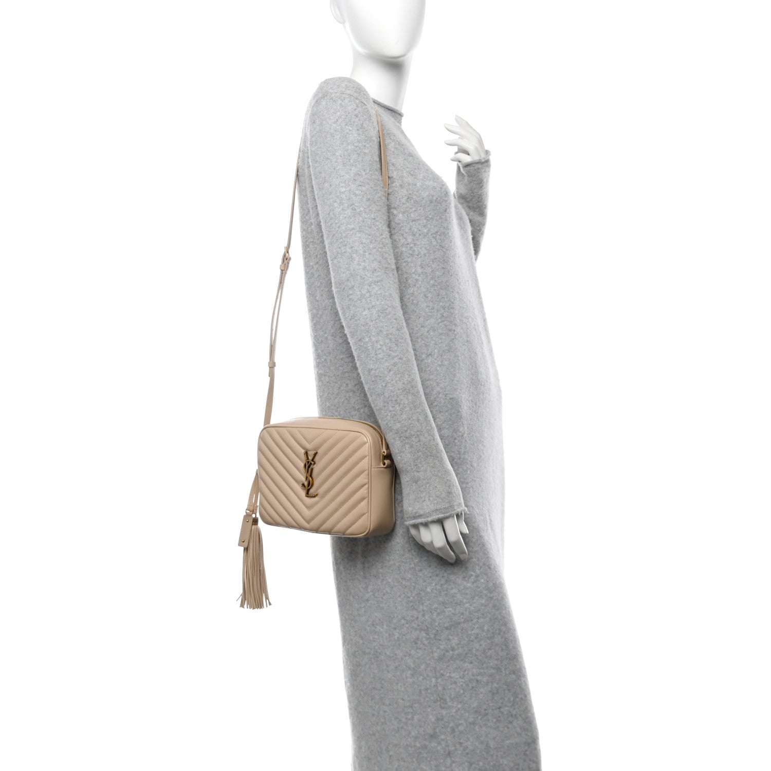 Saint Laurent Calfskin Matelasse Monogram Lou Camera Bag Dark Beige 2 of 12