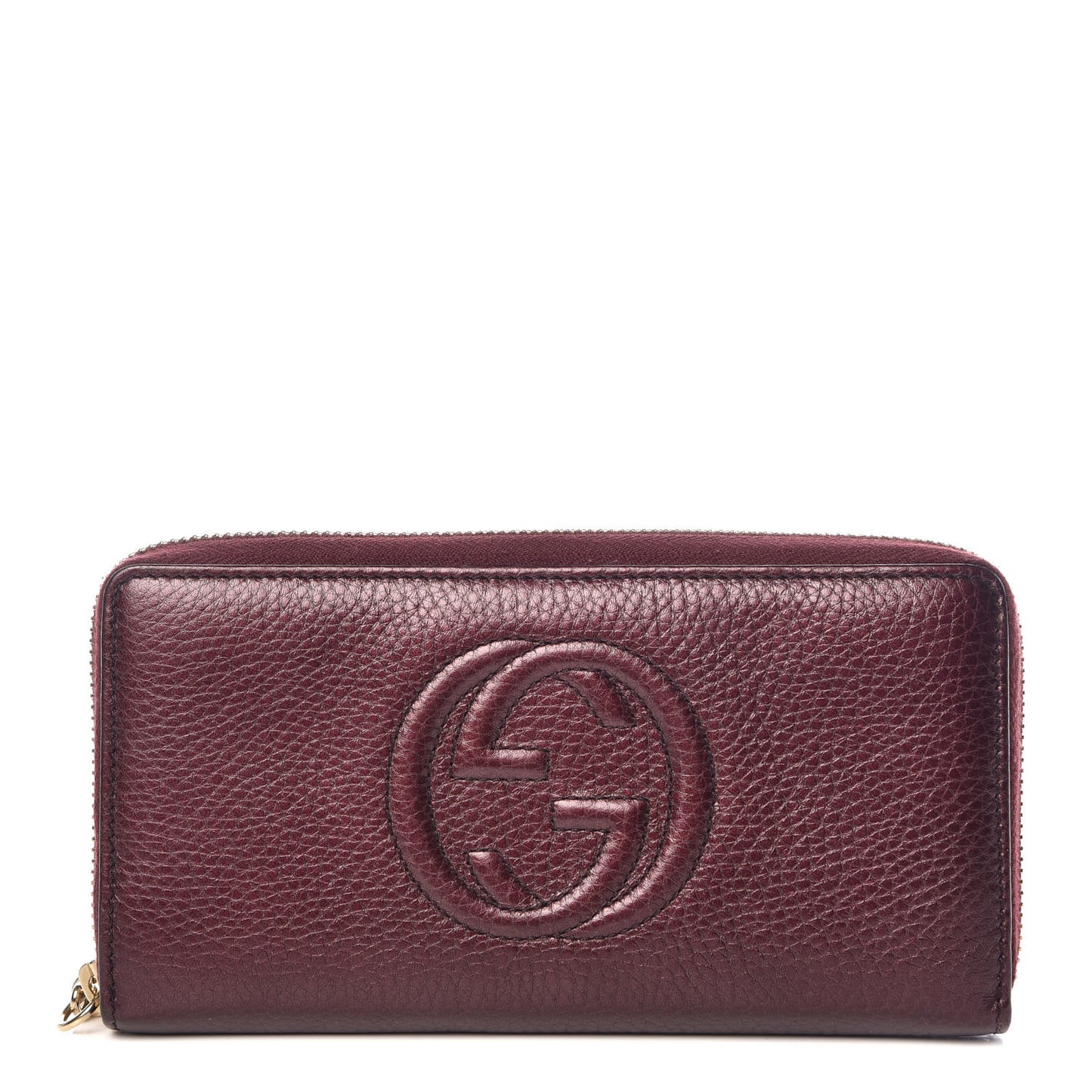 Metallic Cellarius Calfskin Soho Zip Around Wallet Classic Burgundy