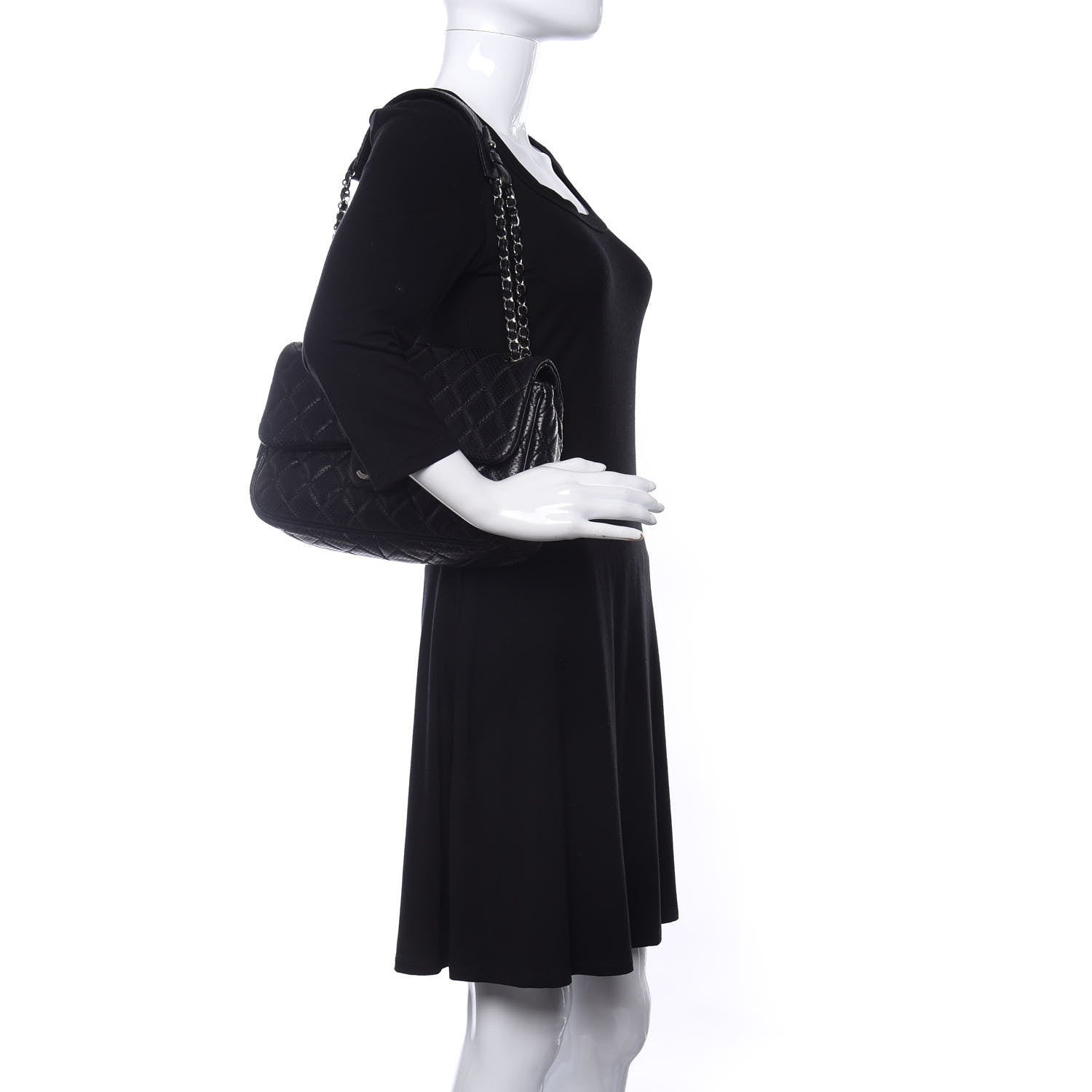 Chanel Lambskin Perforated Jumbo Punch Flap Black 2 of 13