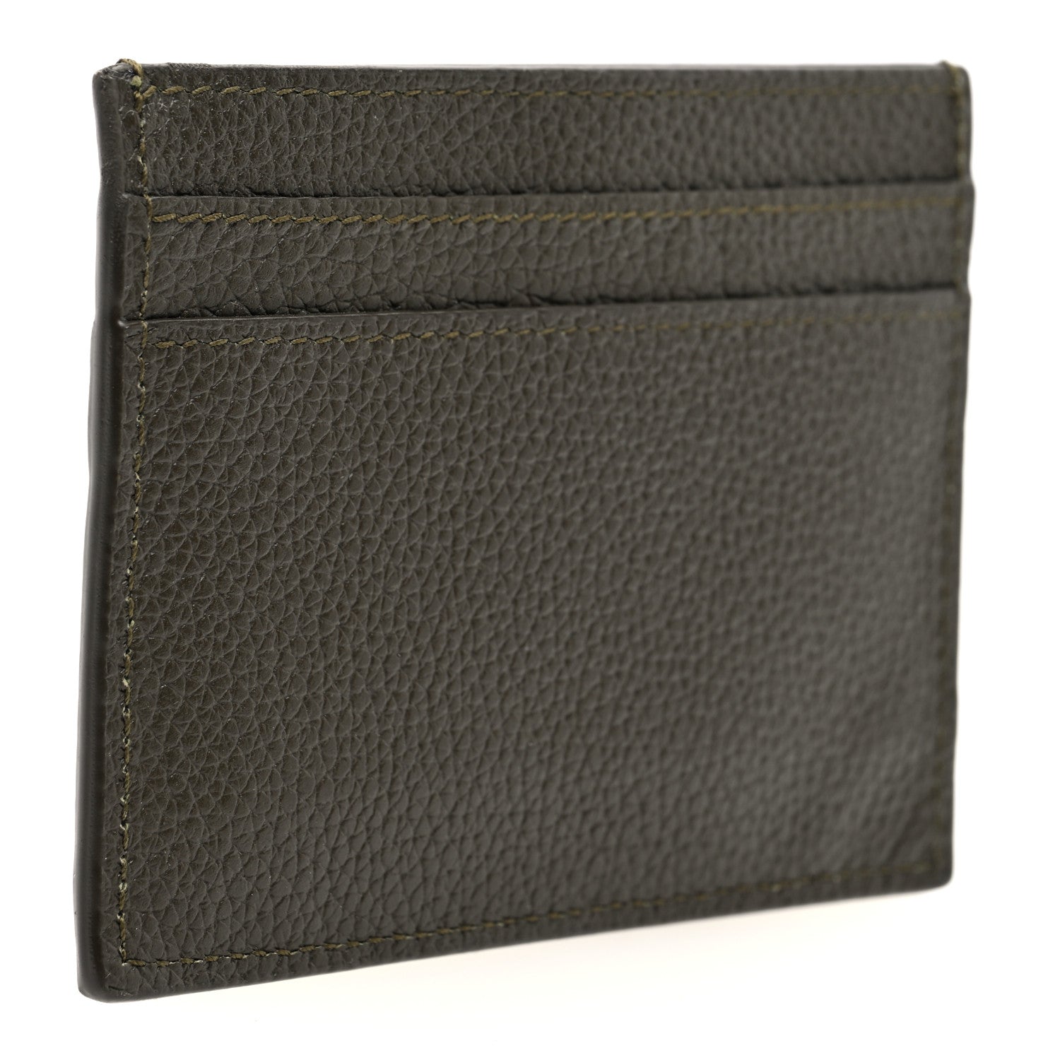 Saint Laurent Grained Calfskin Tiny Cassandre Credit Card Case Dark Khaki 3 of 7