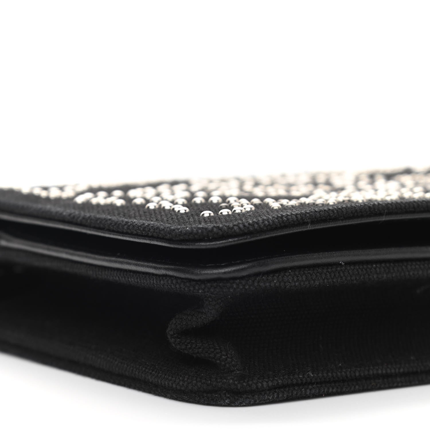Chanel Canvas Studded CC Wallet On Chain WOC Black 10 of 11