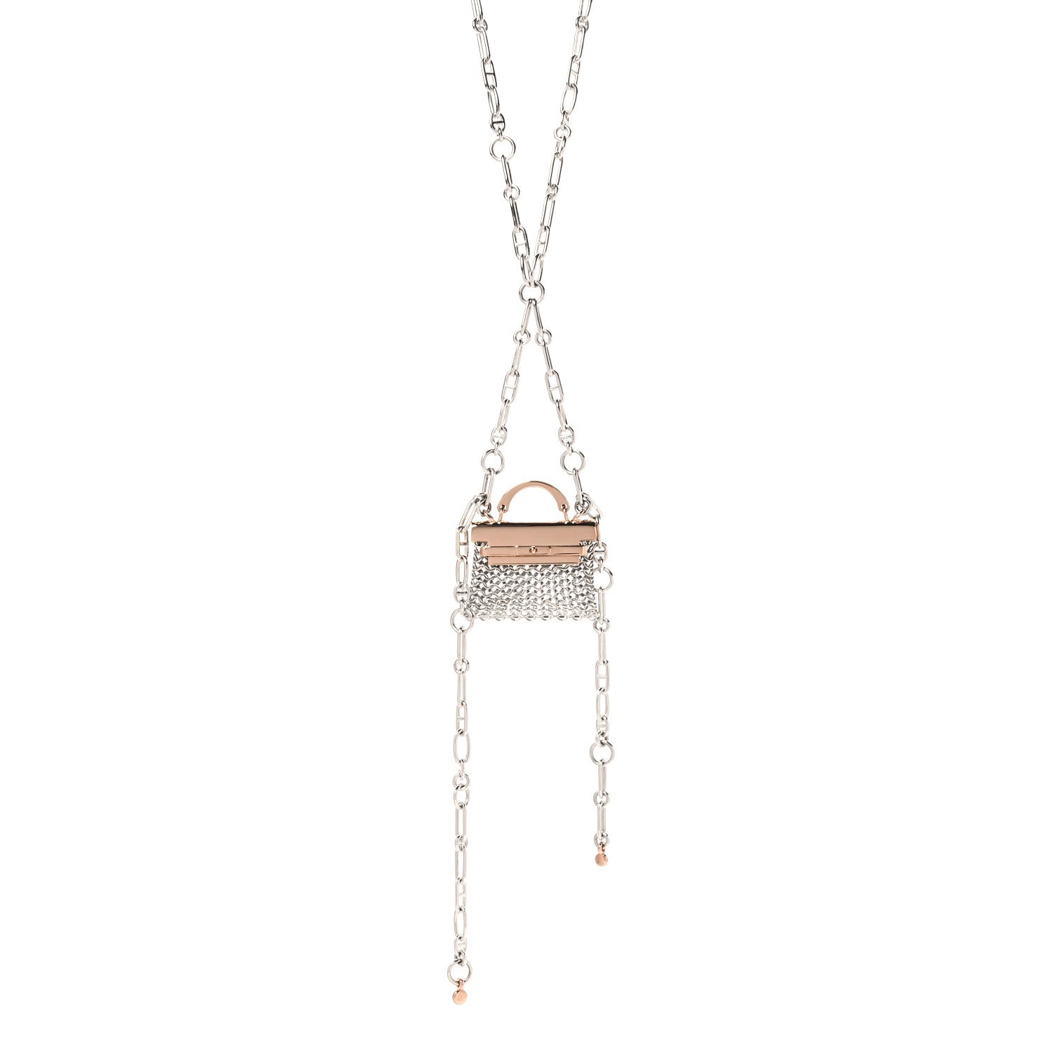 Hermes Sterling Silver 18K Rose Gold Precieux Kelly Long Necklace 1 of 5