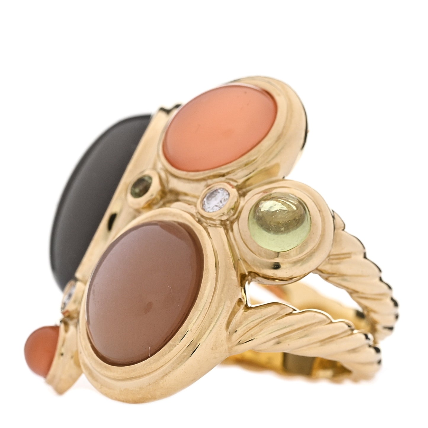 18K Yellow Gold Diamond Moonstone Peridot Prasiolite Mosaic Ring 52 6