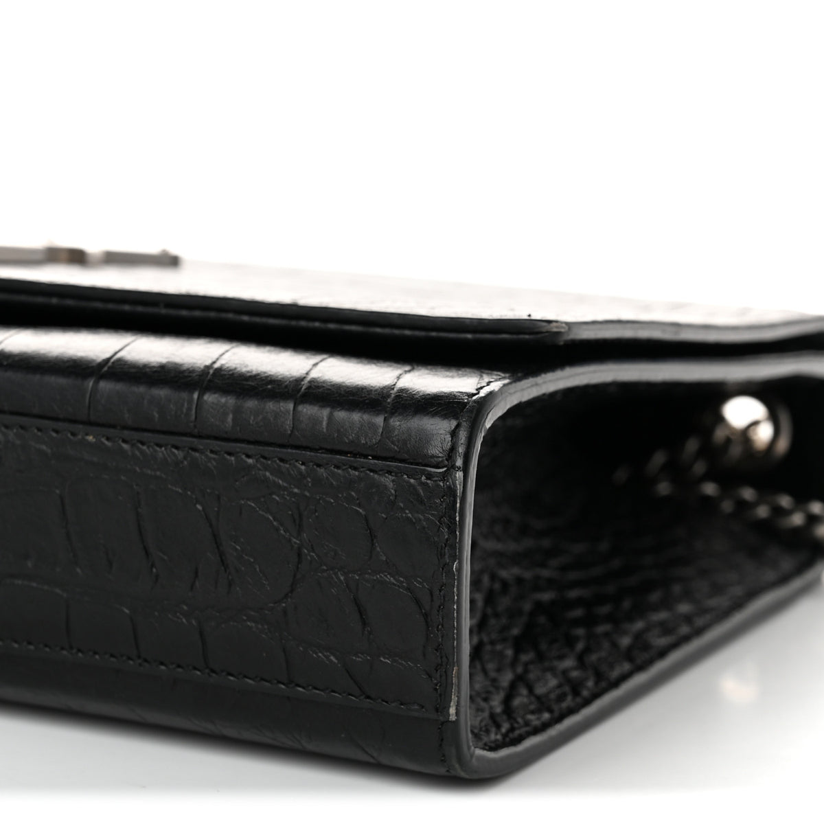 Saint Laurent Calfskin Crocodile Embossed Medium Classic Monogram Kate Tassel Satchel Black 10 of 11