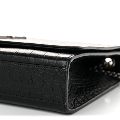 Saint Laurent Calfskin Crocodile Embossed Medium Classic Monogram Kate Tassel Satchel Black 10 of 11