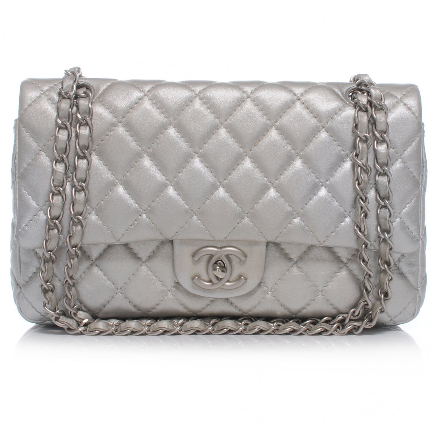 Chanel Lambskin Medium Double Flap Silver 1 of 8