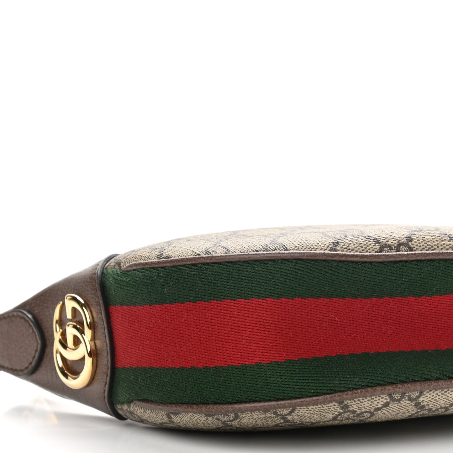 GG Supreme Monogram Textured Calfskin Web Mini Ophidia Half Moon Hobo Beige Ebony New Acero