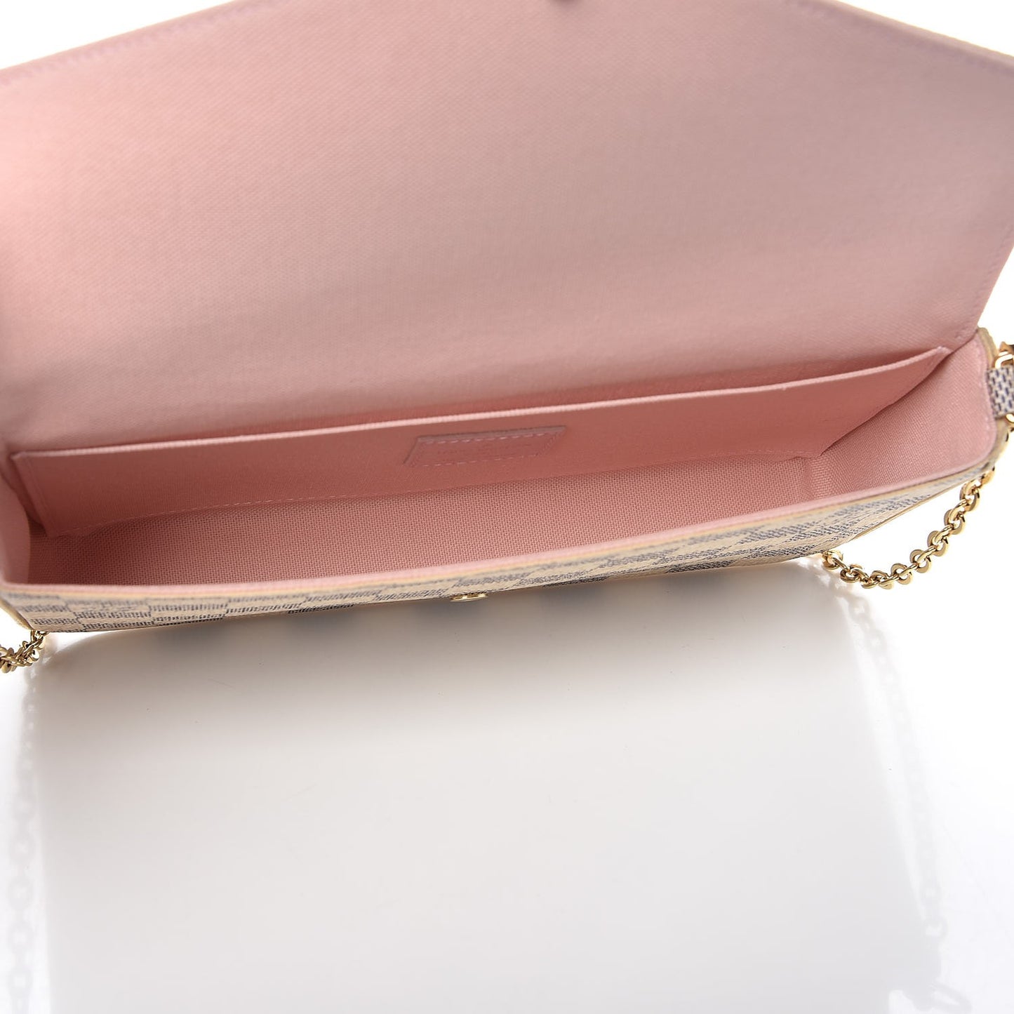 Damier Azur Pochette Felicie Chain Wallet Rose Ballerine