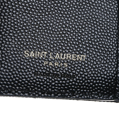 Saint Laurent Grain De Poudre Matelasse Chevron Monogram Zipped Card Case Black 6 of 8