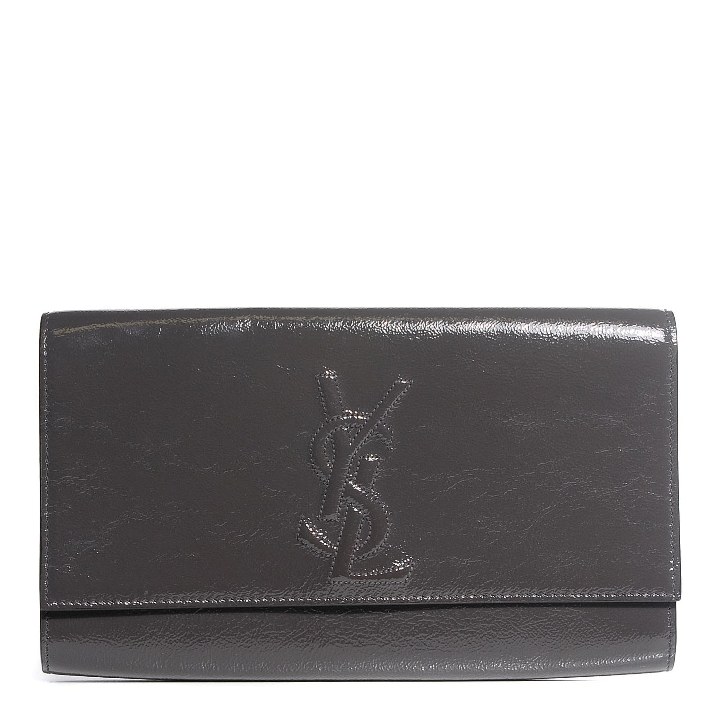 Textured Patent Monogram Large Belle de Jour Clutch Grey
