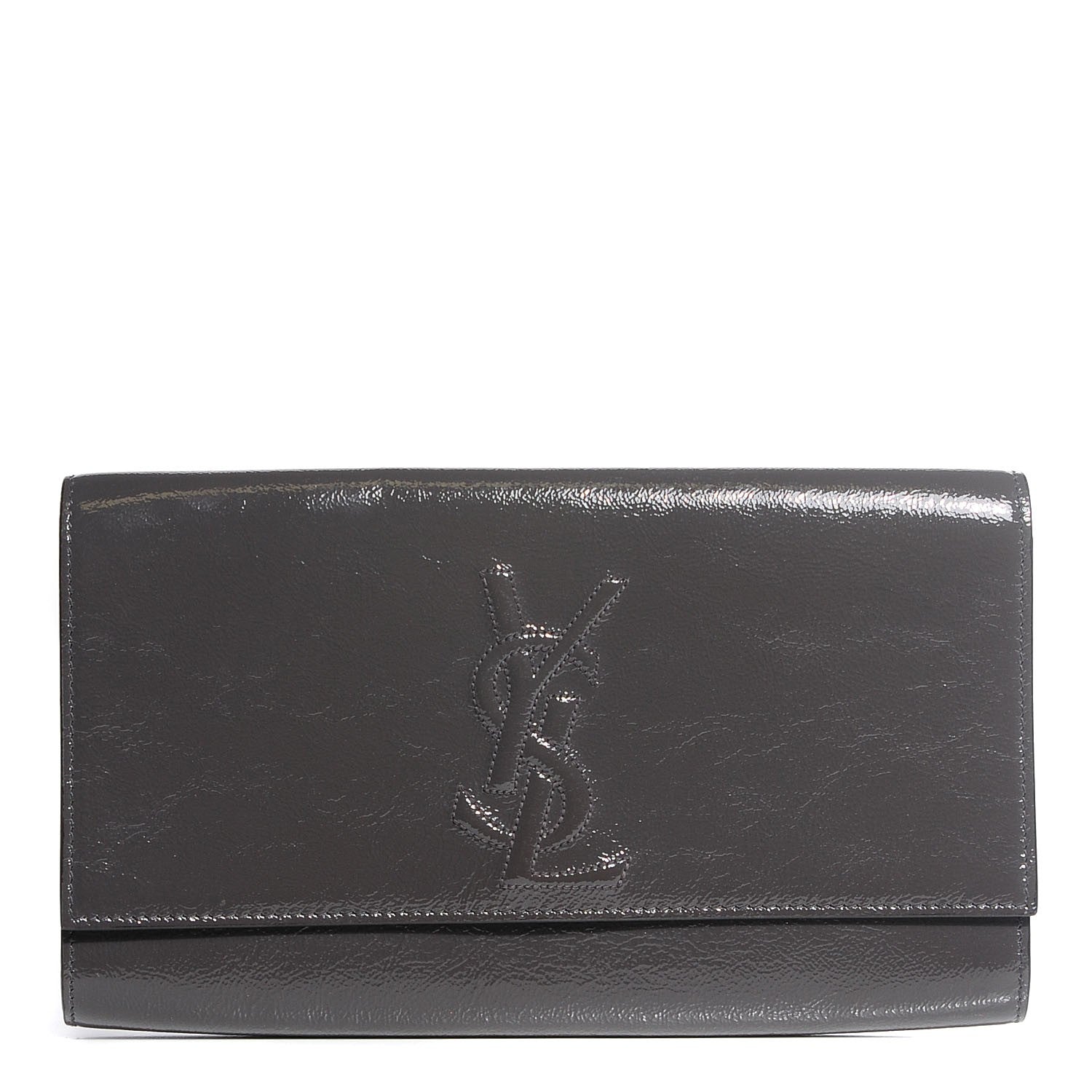 Saint Laurent Textured Patent Monogram Large Belle de Jour Clutch Grey 1 of 7