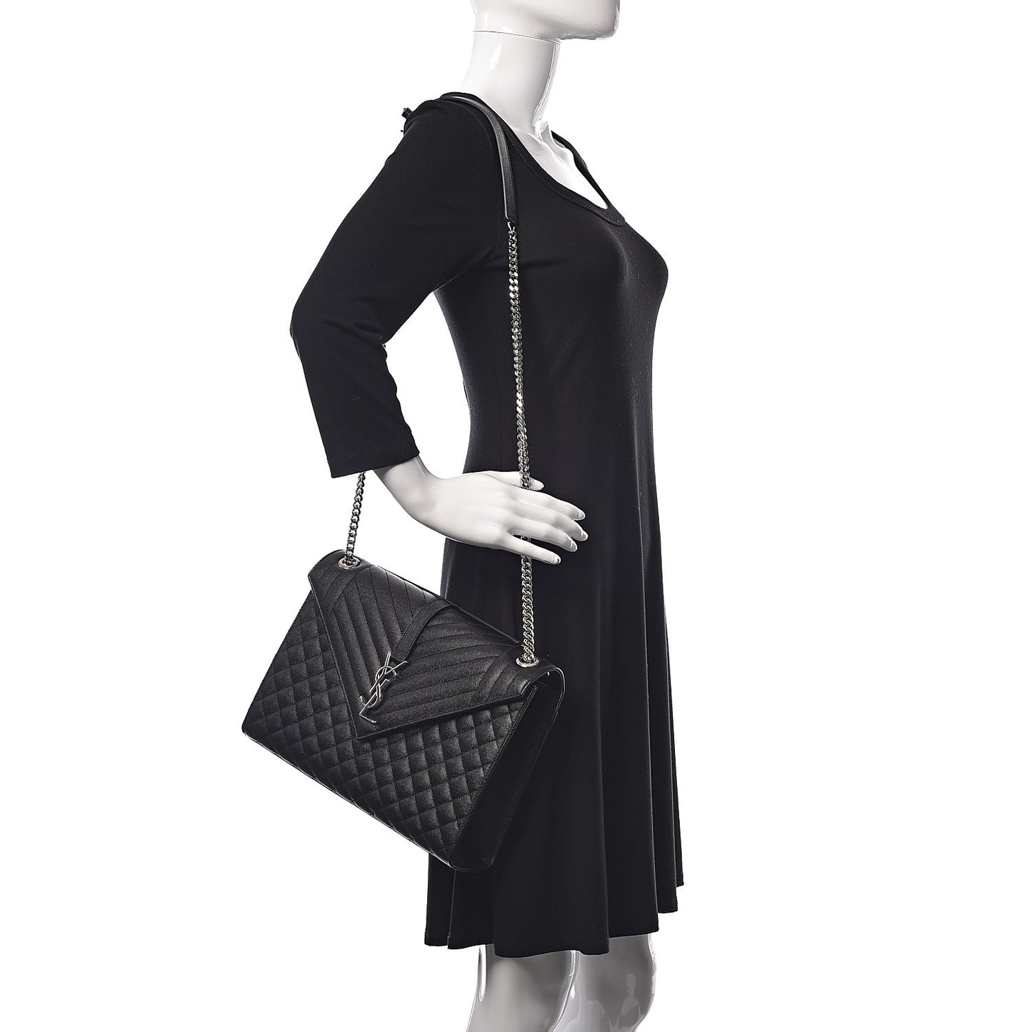 Grain De Poudre Textured Mixed Matelasse Large Triquilt Monogram Satchel Black