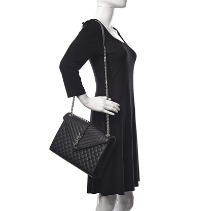 Saint Laurent Grain De Poudre Textured Mixed Matelasse Large Triquilt Monogram Satchel Black 2 of 11