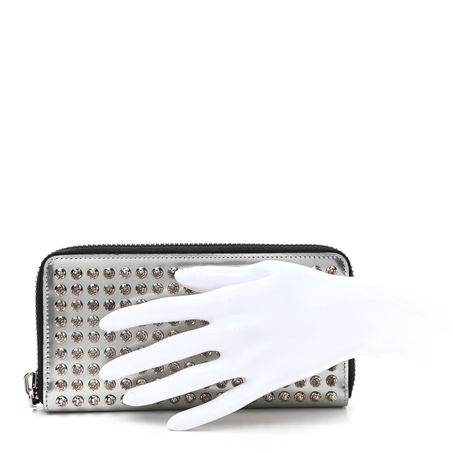Metallic Specchio Panettone Spiked Zip Around Wallet Silver