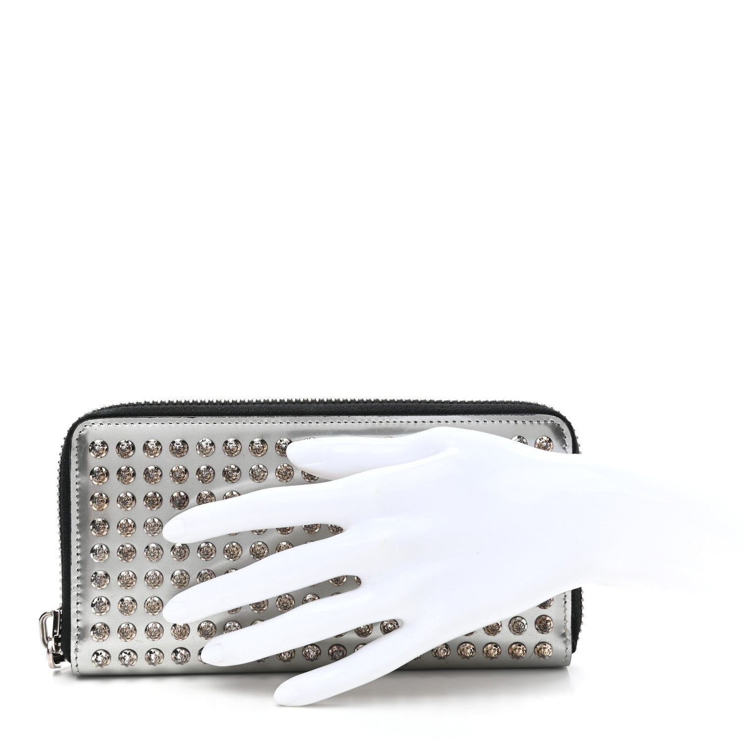 Christian Louboutin Metallic Specchio Panettone Spiked Zip Around Wallet Silver 2 of 7