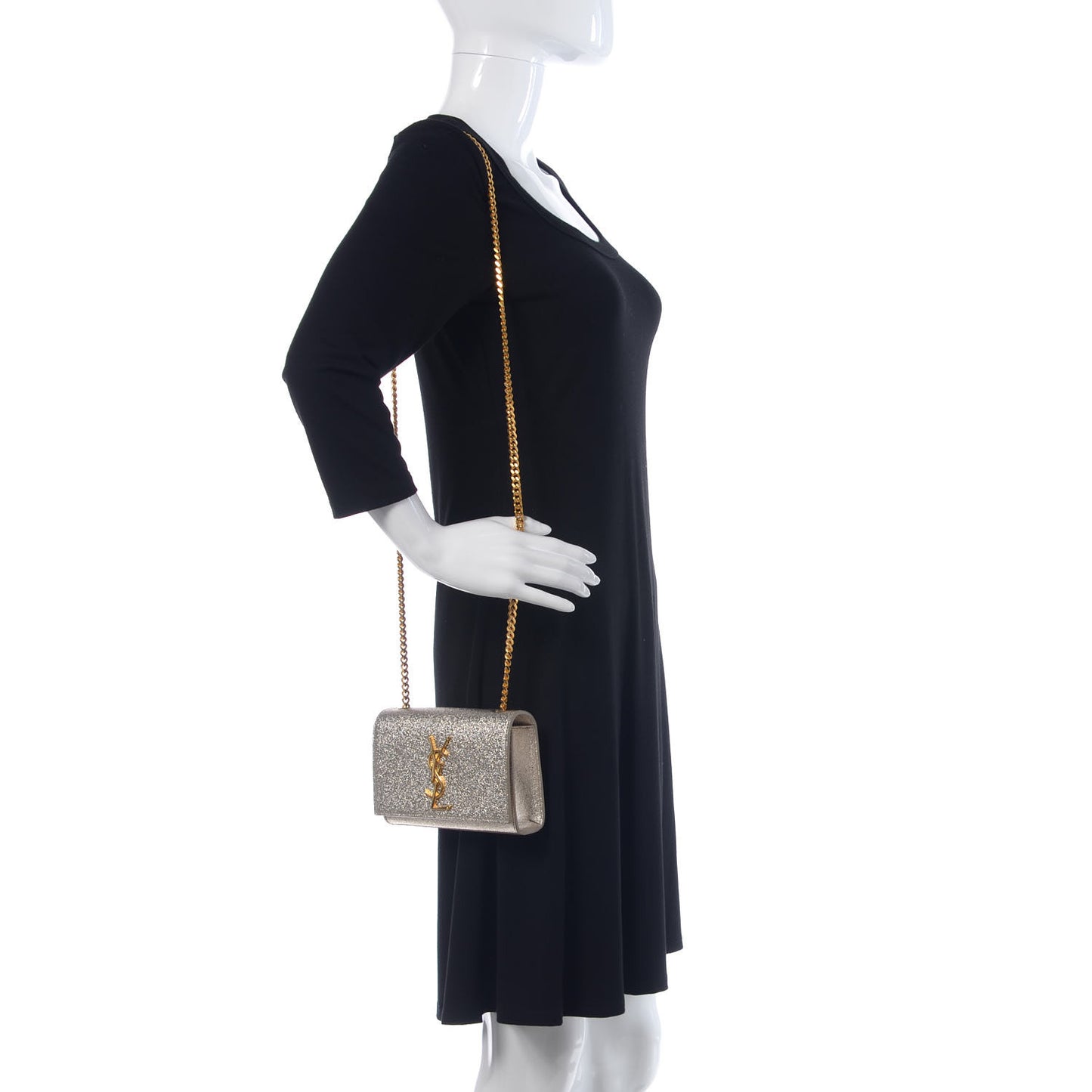 Metallic Calfskin Small Classic Monogram Kate Satchel Pale Gold