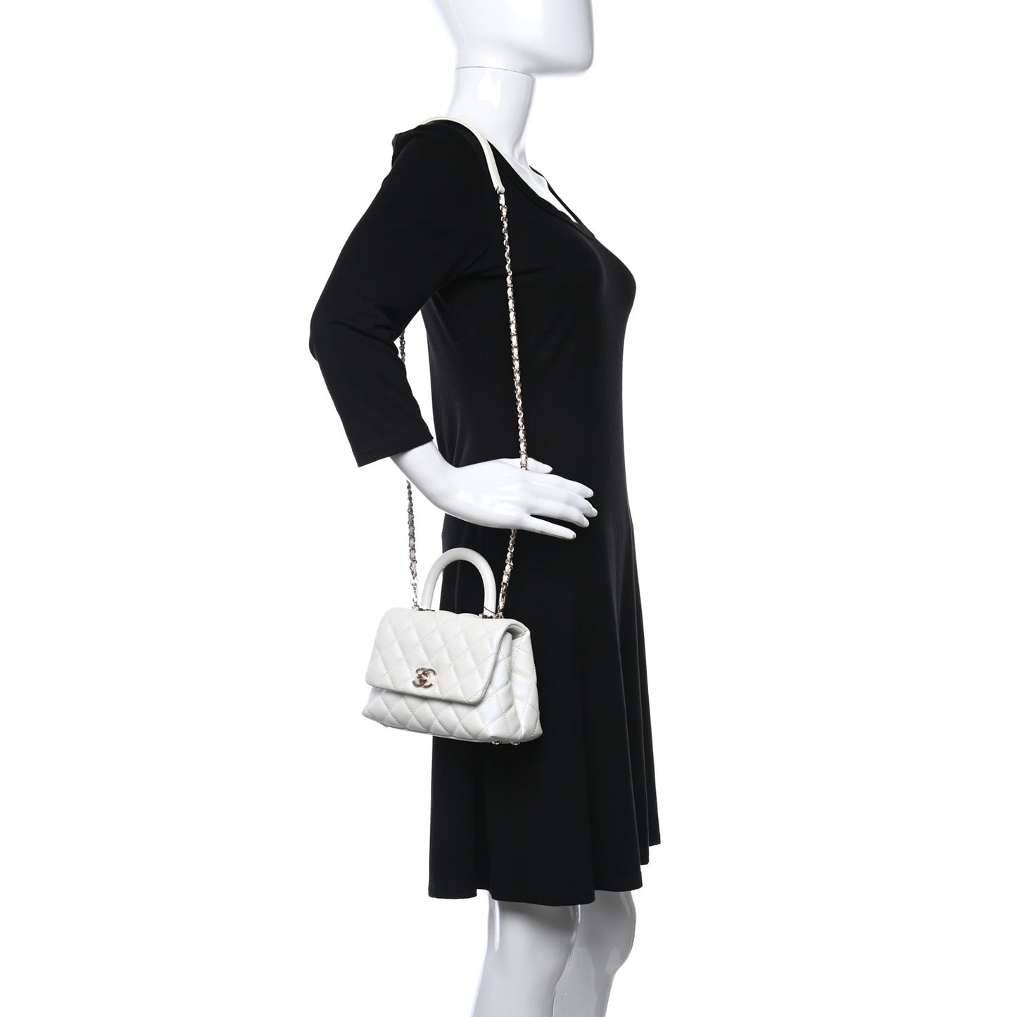 Iridescent Caviar Quilted Extra Mini Coco Handle Flap Ivory