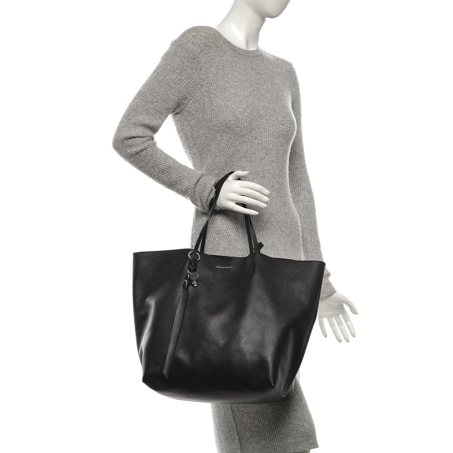Alexander McQueen Grained Calfskin Skull Open Shopper Tote Black 2 of 10
