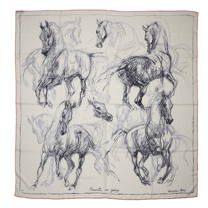 Hermes Cashmere Silk Pirouette au Galop Shawl 140 Blanc Noir Gris 1 of 5