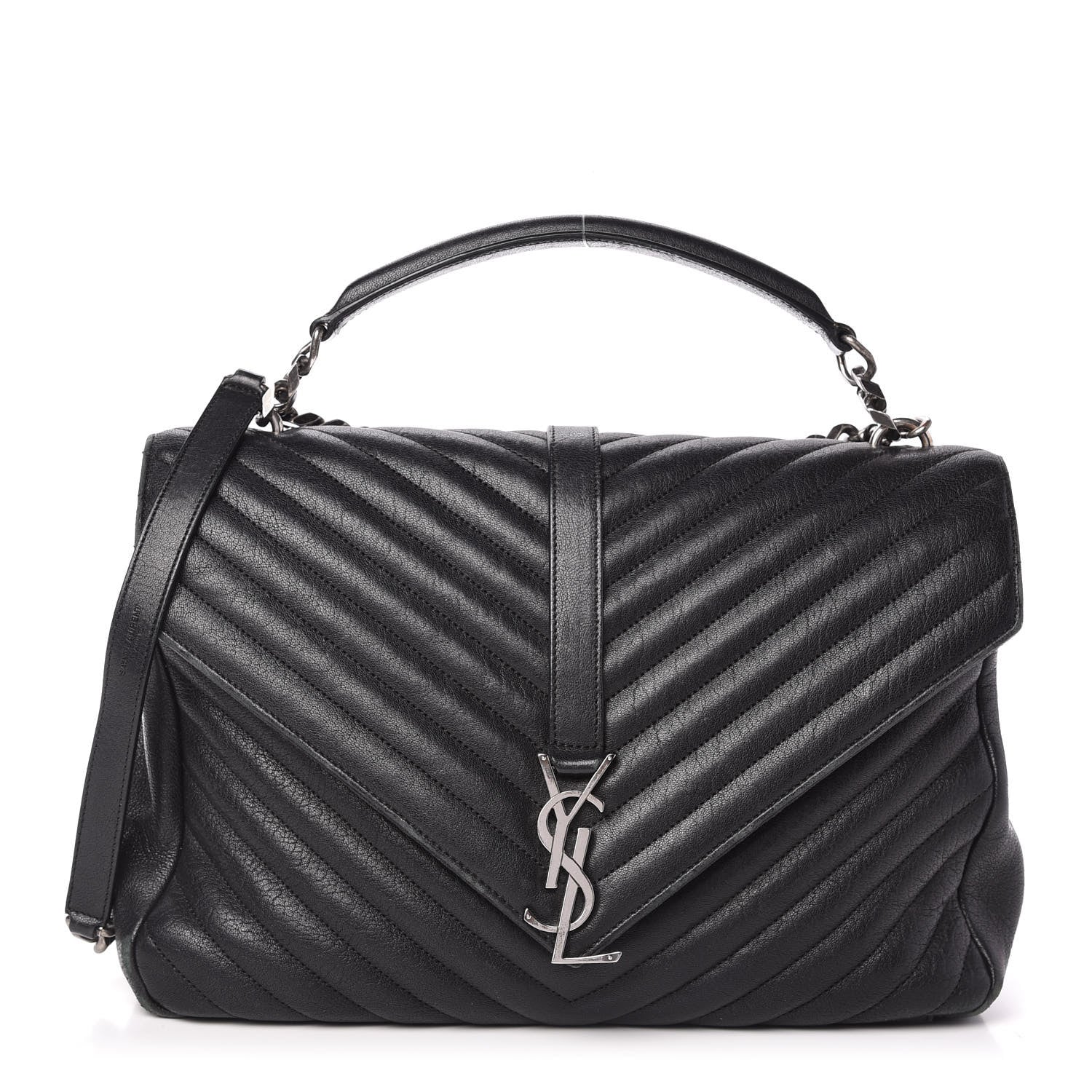Saint Laurent Sheepskin Matelasse Chevron Monogram Large College Satchel Black 1 of 9