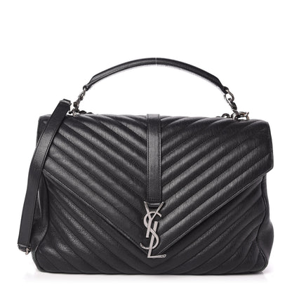 Saint Laurent Sheepskin Matelasse Chevron Monogram Large College Satchel Black 1 of 9