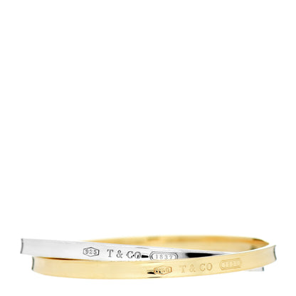 Tiffany 18K Yellow Gold Sterling Silver 1837 Interlocking Bangle Bracelet 1 of 3
