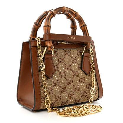 Gucci New Canvas Charisma Calfskin Crystal GG Monogram Mini Diana Tote Bag Camel Ebony 3 of 12