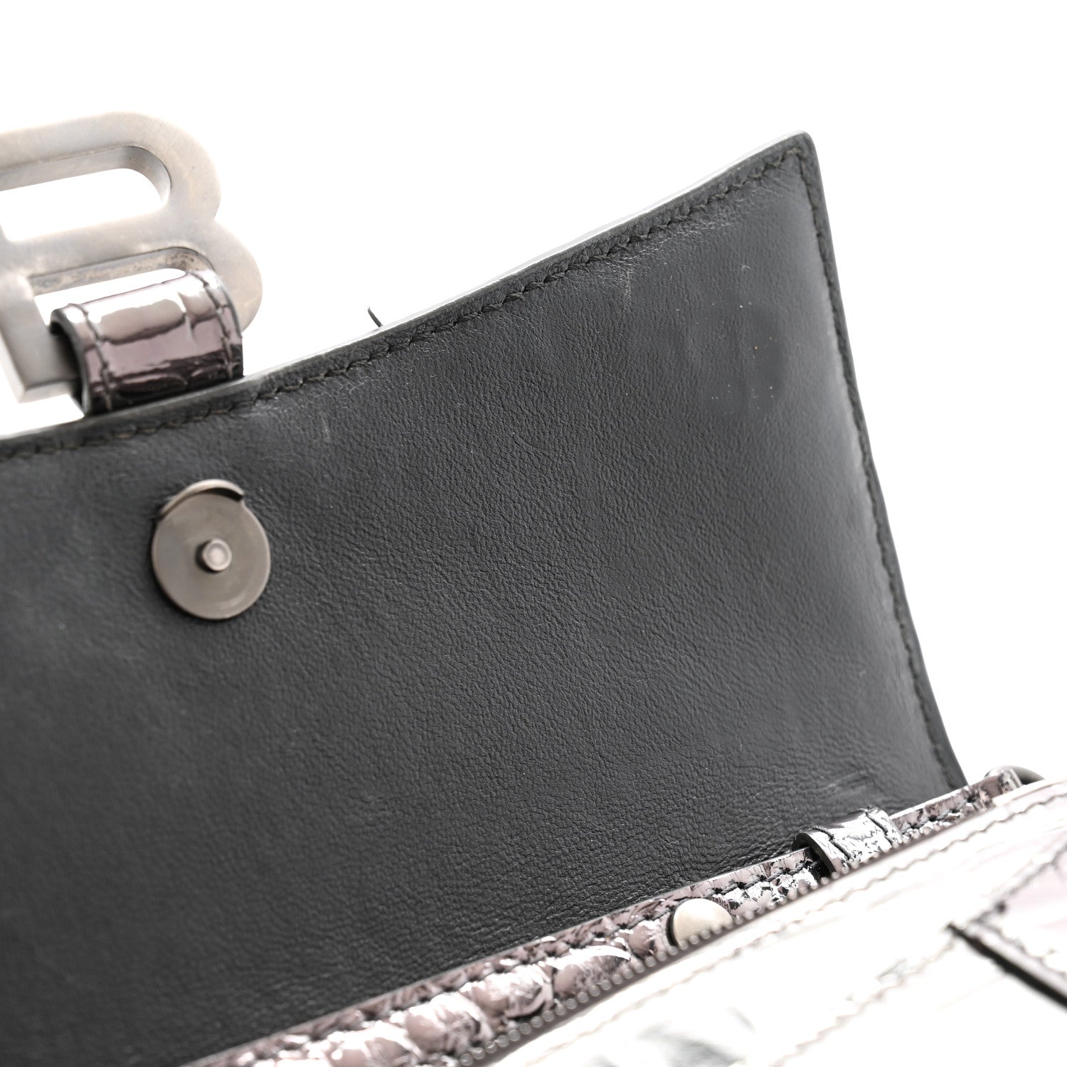 Balenciaga Shiny Metallic Calfskin Crocodile Embossed Hourglass Chain Bag Gunmetal 12 of 12