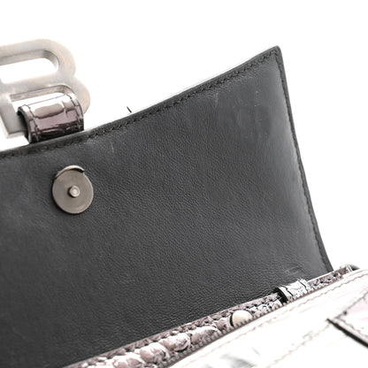 Balenciaga Shiny Metallic Calfskin Crocodile Embossed Hourglass Chain Bag Gunmetal 12 of 12