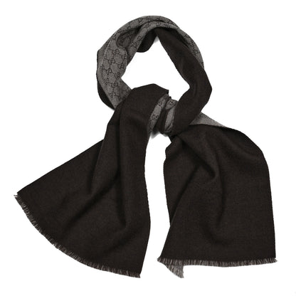 Gucci Wool Silk GG Monogram GGWeblong Fringe Scarf Shawl Grey 3 of 10