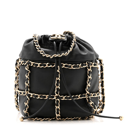 Chanel Lambskin Bucket Chain Drawstring Bag Black 1 of 13