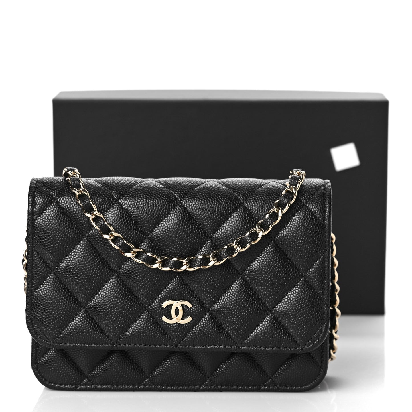 Caviar Quilted Mini Wallet On Chain WOC Black