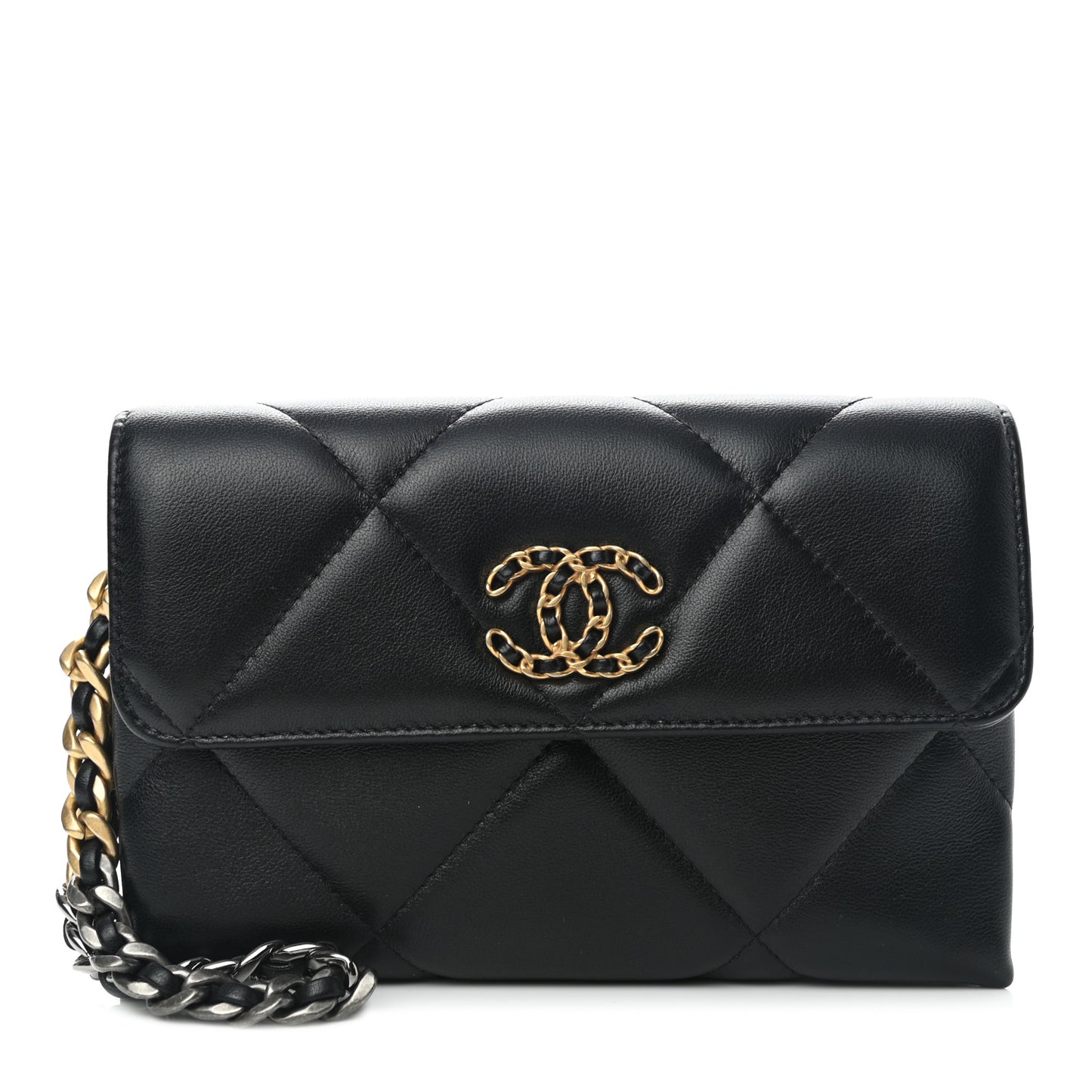 Lambskin Quilted Chanel 19 Flap Clutch Black