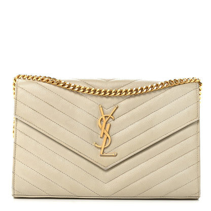 Saint Laurent Grain De Poudre Matelasse Chevron Monogram Chain Wallet Crema Soft 1 of 9