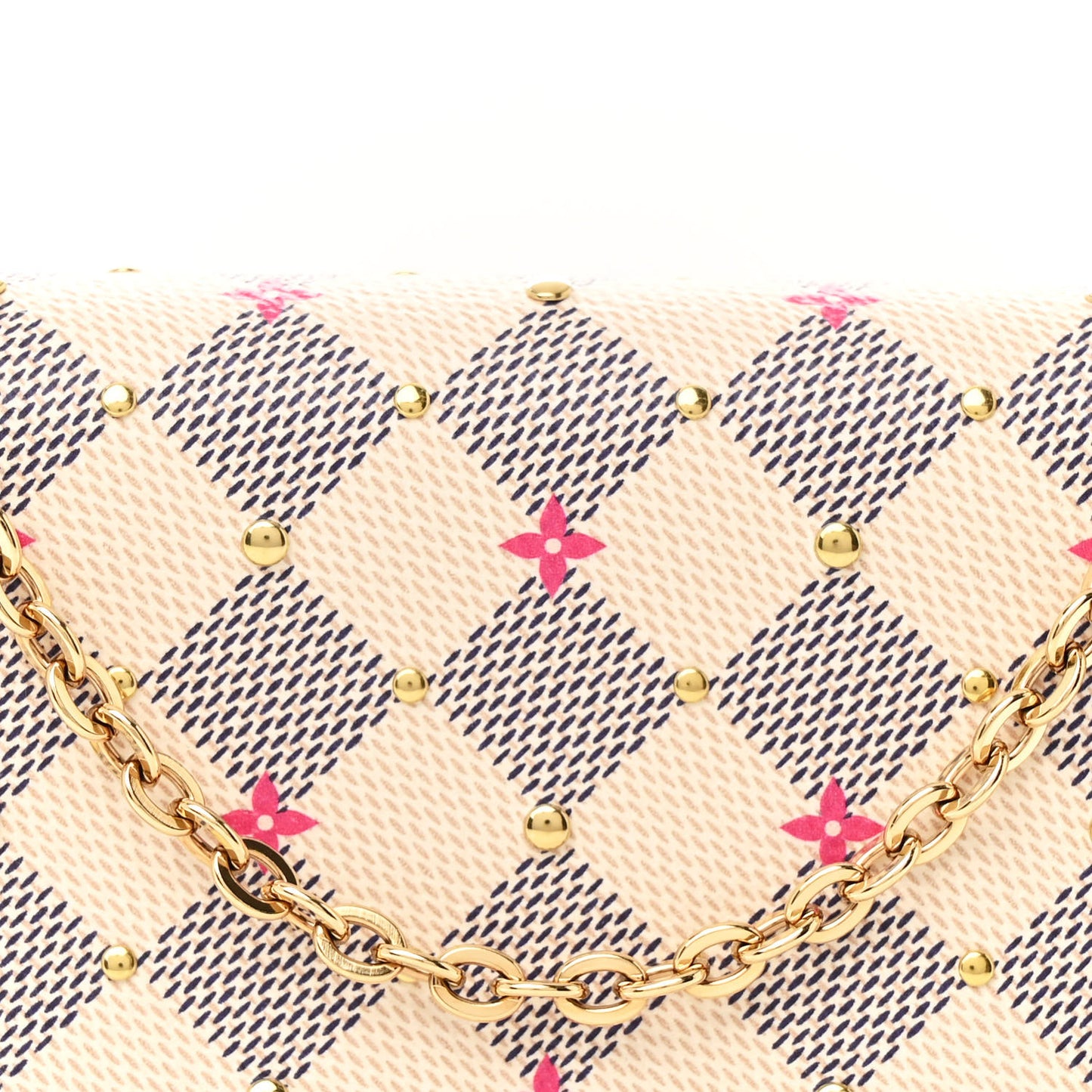 Damier Azur Studded Pochette Felicie Chain Wallet Fuchsia