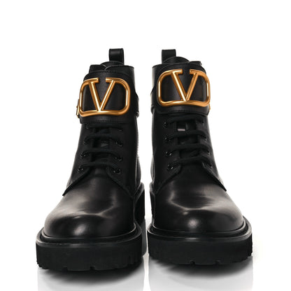 Valentino Garavani Calfskin Womens VLOGO 35mm Combat Boots 37.5 Black 2 of 8