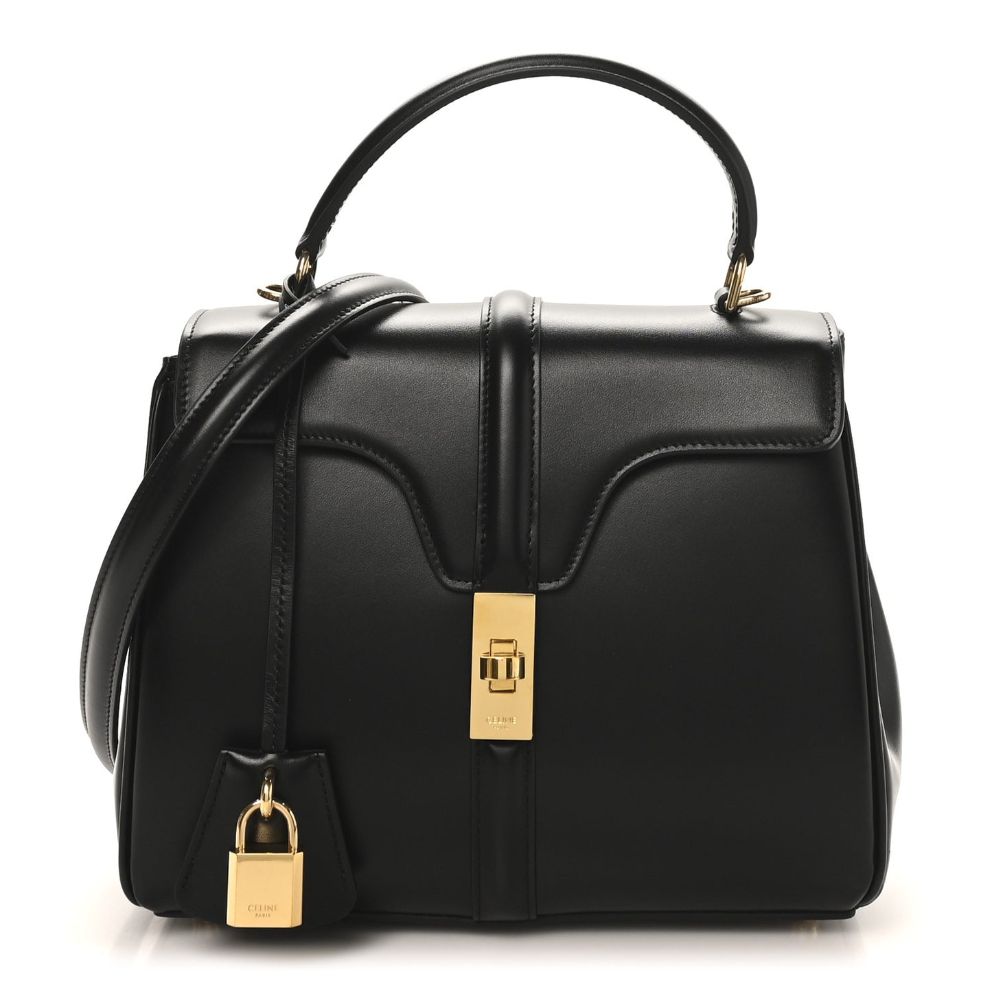 Satinated Calfskin Small 16 Top Handle Bag Black