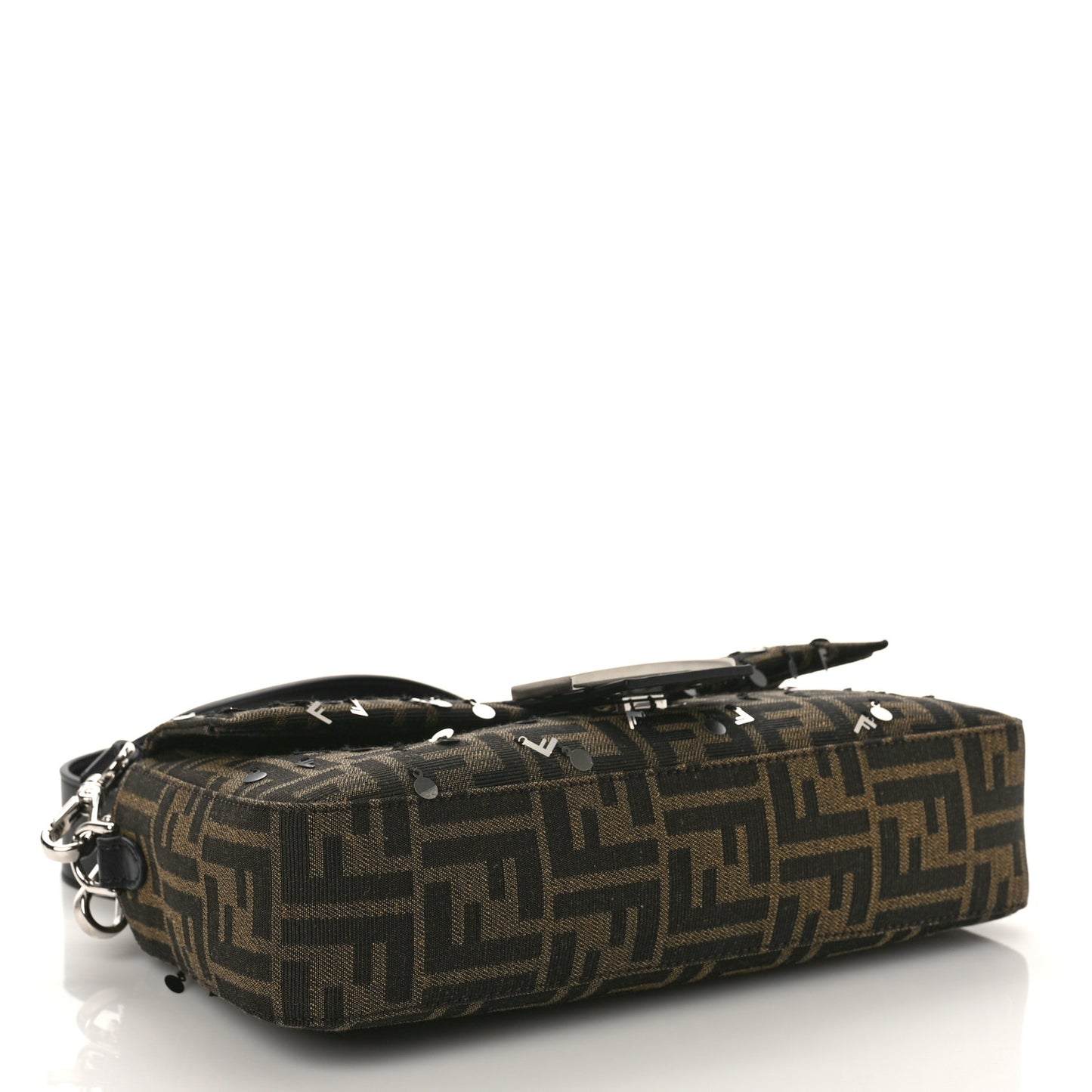 Fabric Jacquard F Paillettes Vitello Cover FF 1974 Embroidered Baguette Tobacco Moro Argento