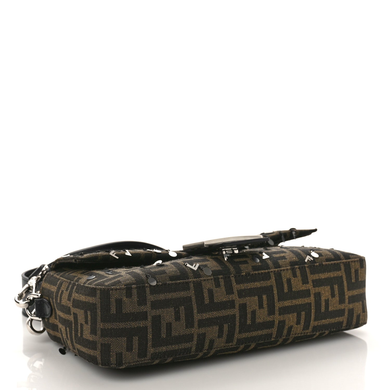 Fendi Fabric Jacquard F Paillettes Vitello Cover FF 1974 Embroidered Baguette Tobacco Moro Argento 4 of 8