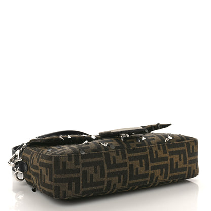 Fendi Fabric Jacquard F Paillettes Vitello Cover FF 1974 Embroidered Baguette Tobacco Moro Argento 4 of 8