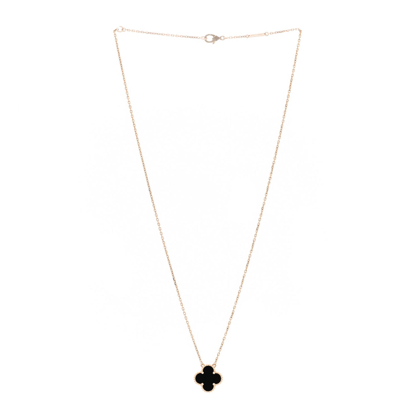 18K Yellow Gold Black Onyx Vintage Alhambra Pendant Necklace