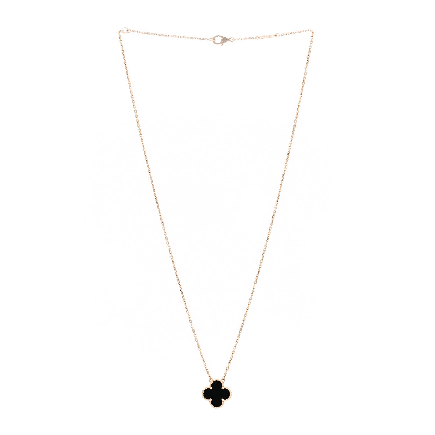 Van Cleef & Arpels 18K Yellow Gold Black Onyx Vintage Alhambra Pendant Necklace 3 of 6